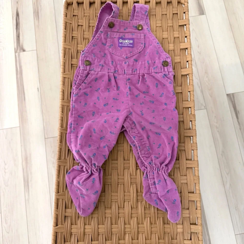 Vintage OshKosh Bgosh Purple Floral Corduroy Footed Overalls 3-6 Months
